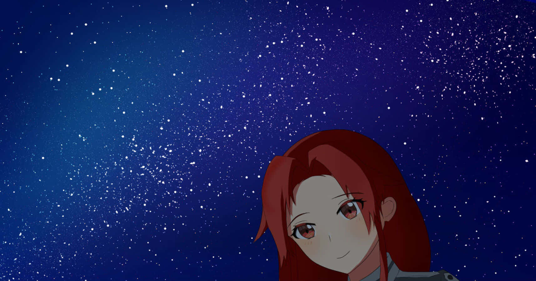 Tiese Shtolienen 桌布 壁紙 — 一位紅髮動漫女孩仰望滿佈閃爍星星的廣闊星空夜空。