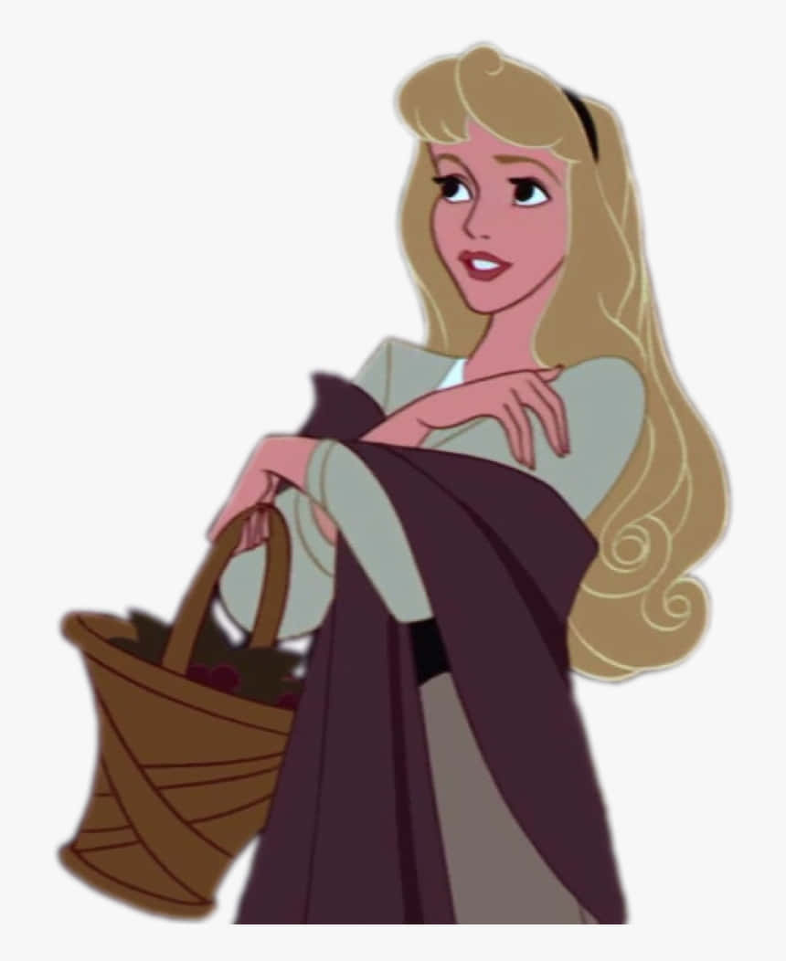 sleeping beauty 桌布 壁紙 — 一位經典迪士尼公主，長長的金髮，溫柔地拿著一籃水果。