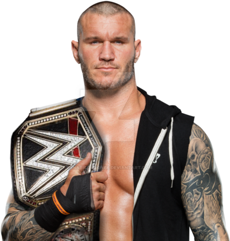 WWE 桌布 壁紙 — 一位肌肉發達、有刺青的摔角手在黑色背景前舉起冠軍腰帶。