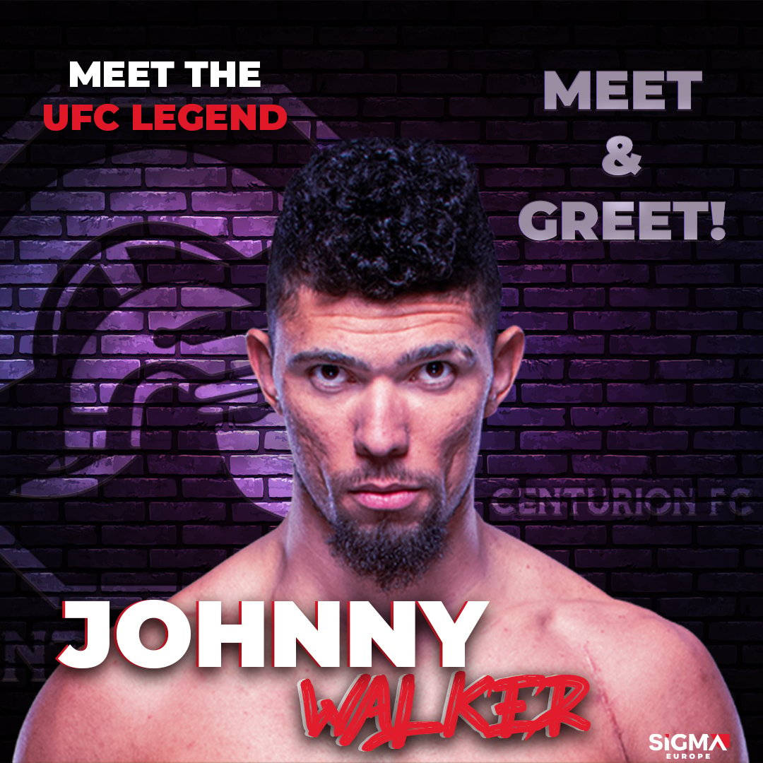 UFC 桌布 壁紙 — 一位肌肉發達的UFC拳手在紫色磚牆前凝視，牆上有「Meet the UFC Legend」字樣。