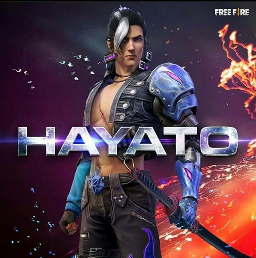free fire 4K 桌布 壁紙 — 一位肌肉發達的動漫戰士，銀色頭髮和機械手臂，在熾熱的宇宙背景下揮舞著武士刀。