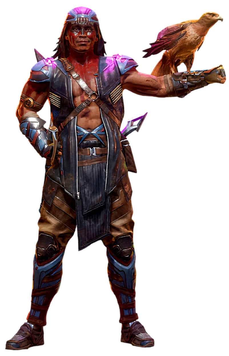 Mortal Kombat Nightwolf 桌布 壁紙 — 一位肌肉發達的戰士身穿部落盔甲，伸出的手臂上棲著一隻鷹，準備戰鬥。