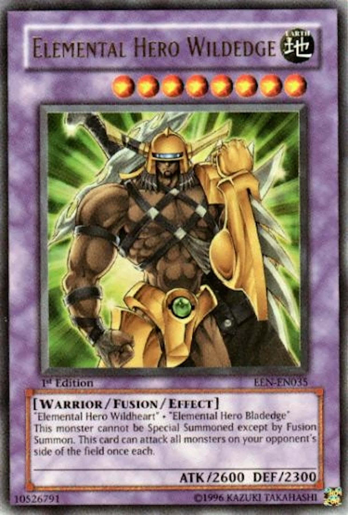 Yugioh Elemental Hero 桌布 壁紙 — 一位肌肉發達的戰士身穿金色鎧甲，揮舞著發光的劍，對抗一道耀眼的綠色能量爆發。