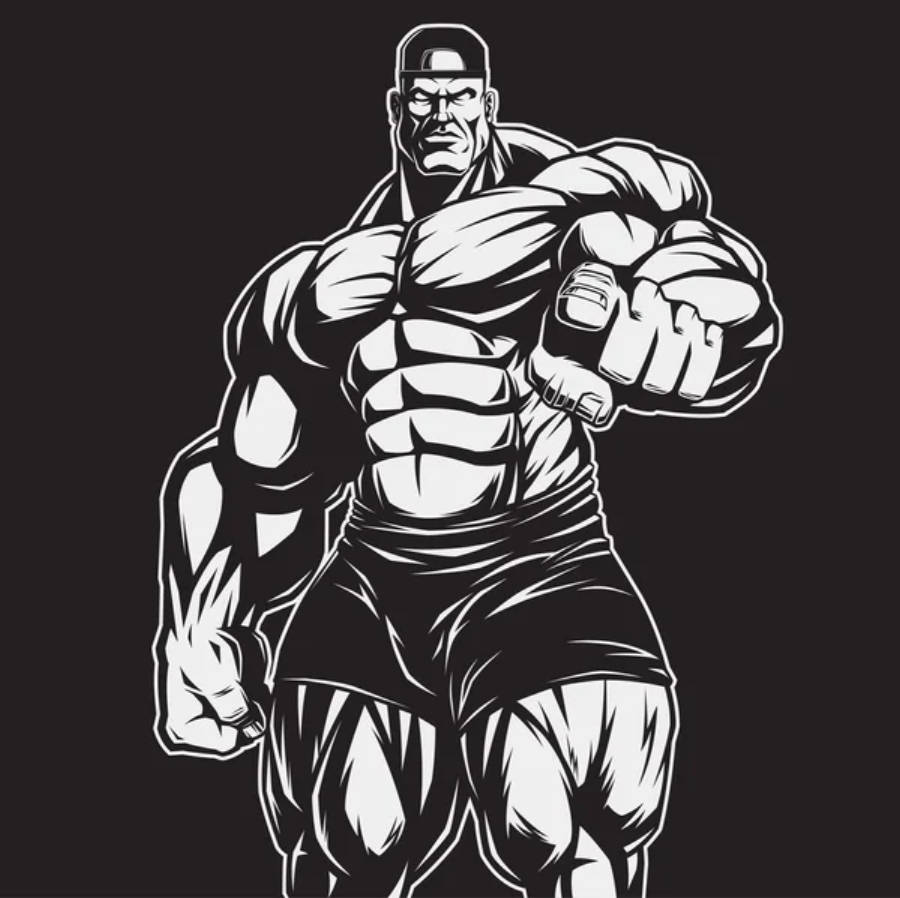 Exercise 桌布 壁紙 — 一位肌肉發達的摔角手戴著帽子、穿著短褲，在深色背景前用力彎曲手臂，表情強烈。
