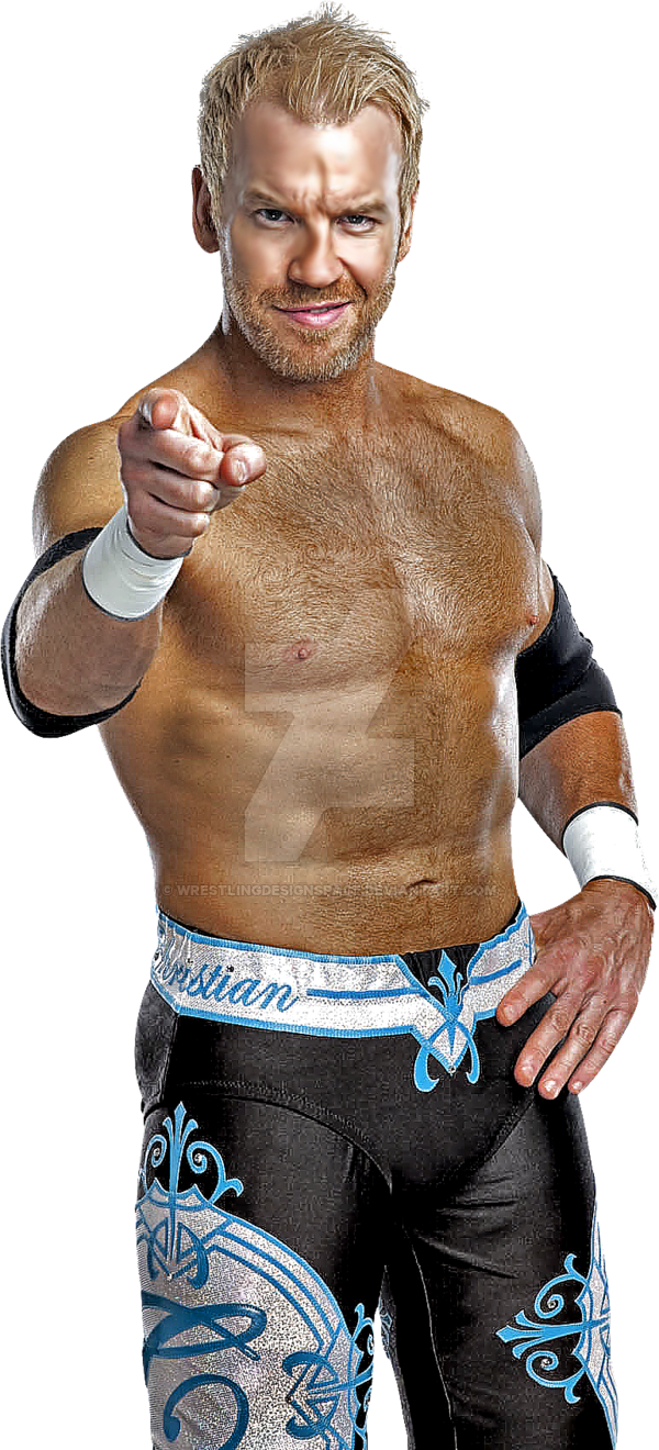 WWE 桌布 壁紙 — 一位肌肉發達的金髮摔角手穿著黑色和藍色短褲，在黑色背景前直接指向觀眾。