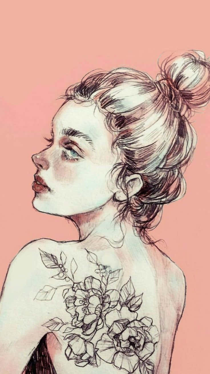 一位背上有紋身的女性插畫