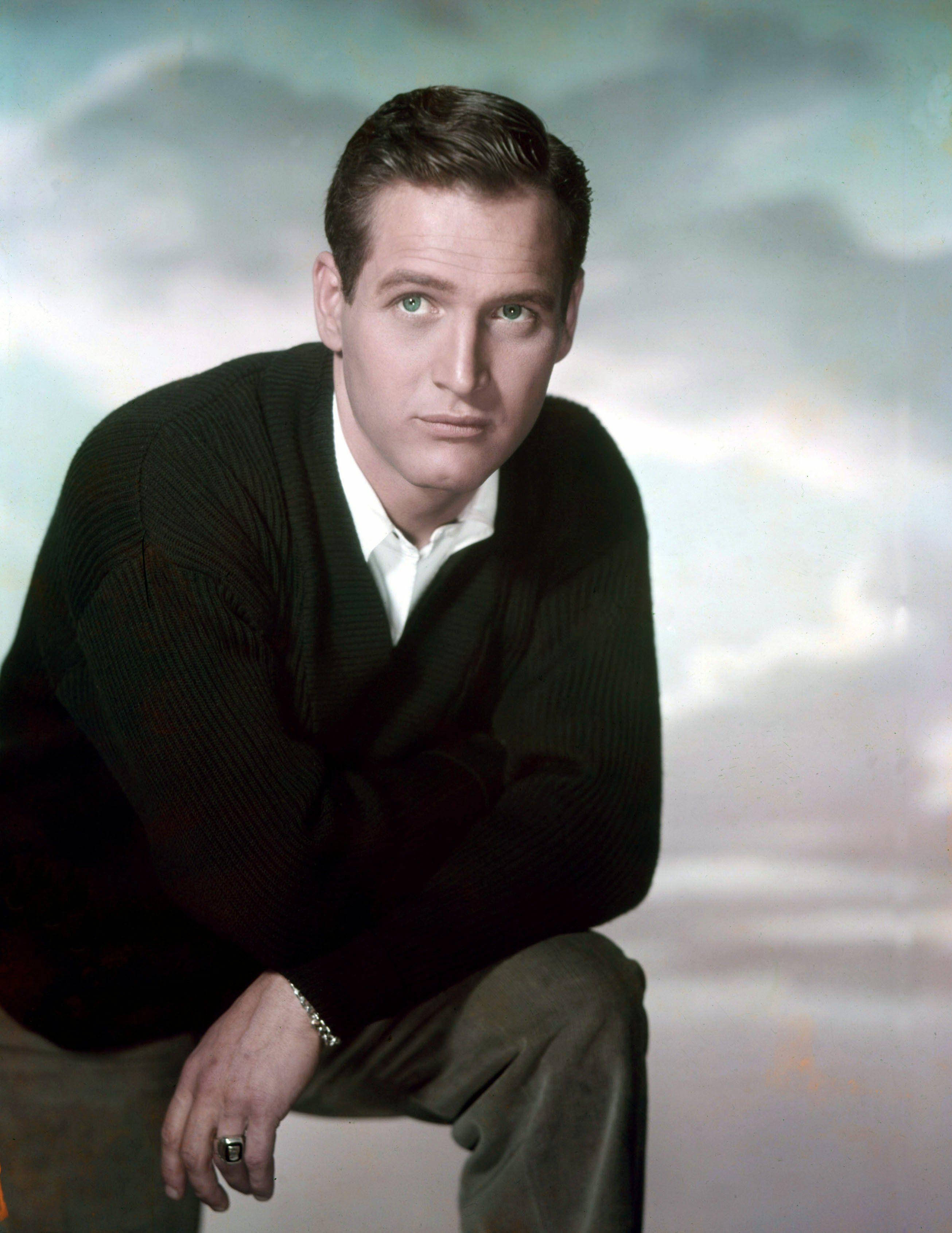 newman 桌布 壁紙 — 一位英俊的男子穿著深色毛衣和白色襯衫，在陰天背景下以嚴肅的眼神擺姿勢。