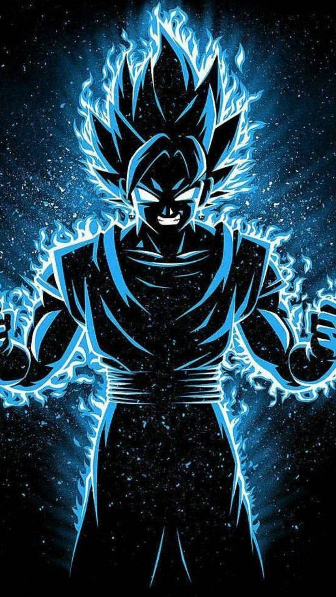 達爾 桌布 壁紙 — 一位藍髮動漫戰士在星光璀璨的宇宙背景下，緊握發光的拳頭，散發出電光藍色的能量。