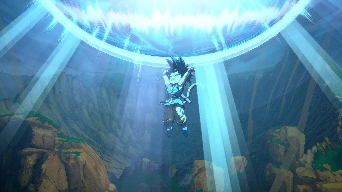 spirit 桌布 壁紙 — 一位藍髮動漫戰士漂浮在岩石峽谷中發光的能量穹頂下。