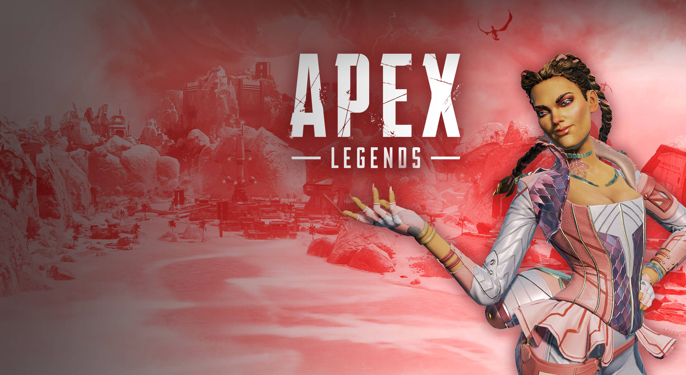 身穿未來裝甲的《Apex Legends》女性角色在雪地戰場上。 — Apex 英雄 GIF 壁紙