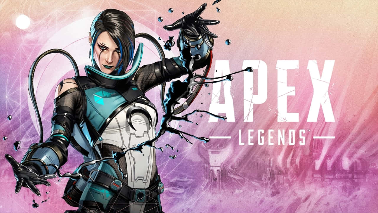 720p Apex Legends 桌布 壁紙 — 一位身穿未來裝甲的Apex Legends女性角色在發光的粉紅和紫色宇宙背景下操控暗能量。