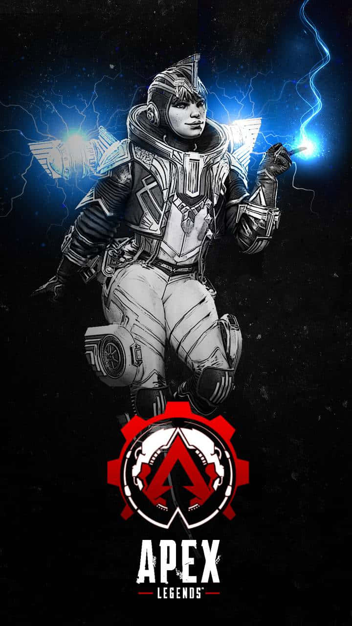 Apex 桌布 壁紙 — 一位身穿精細盔甲的未來戰士在黑暗宇宙背景下引導藍色閃電，下方有Apex Legends標誌。