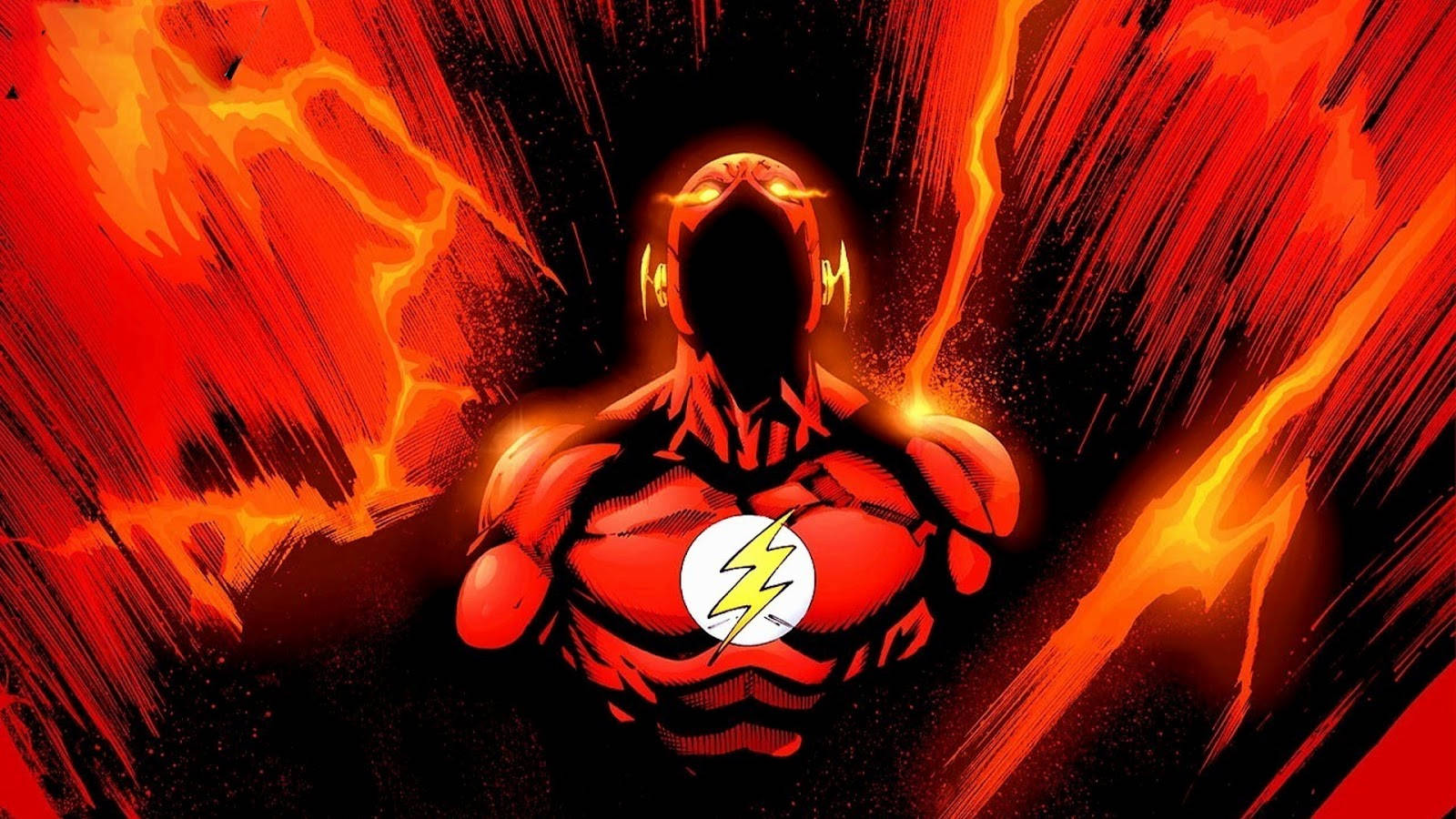 the flash 4K 桌布 壁紙 — 一位身穿紅色套裝、帶有閃電標誌的超級英雄，在爆炸性的橙色能量條紋背景下呈現剪影。