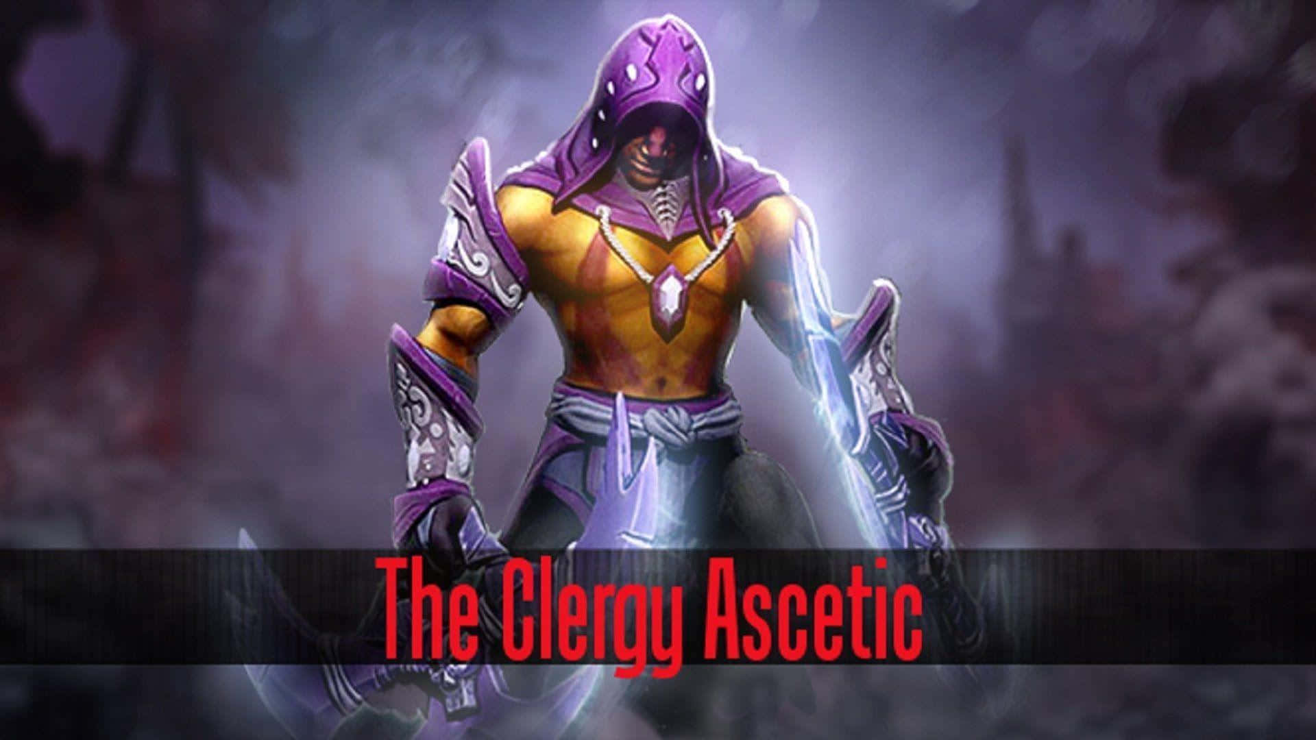 Anti-mage 桌布 壁紙 — 一位身穿紫色斗篷的戰士手持發光劍，站在迷霧籠罩的黑暗森林中，帶有紅色標題覆蓋層。