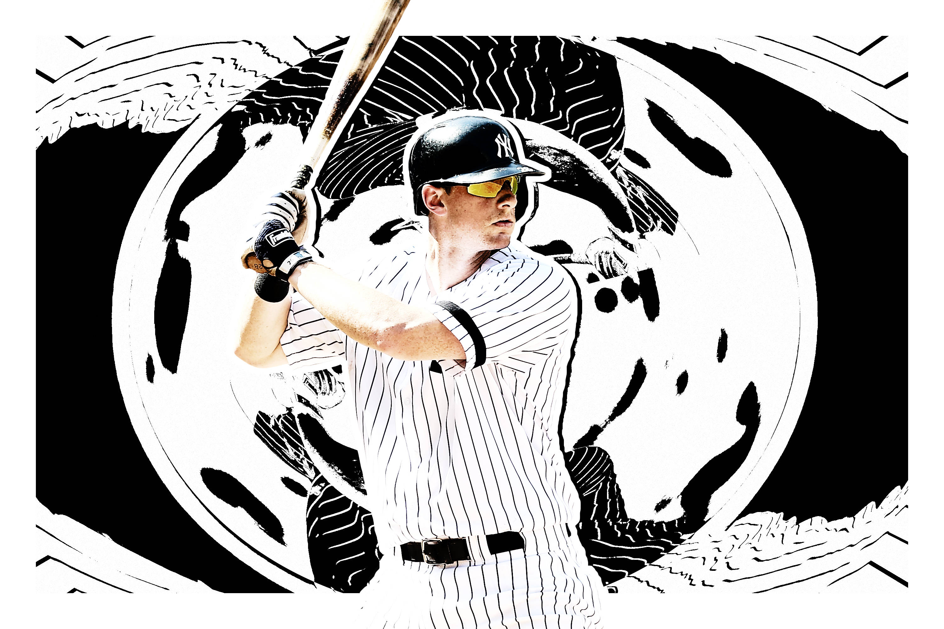 Dj Lemahieu 桌布 壁紙 — 一位身穿細條紋球衣的棒球選手，在醒目的黑白抽象背景前揮棒。