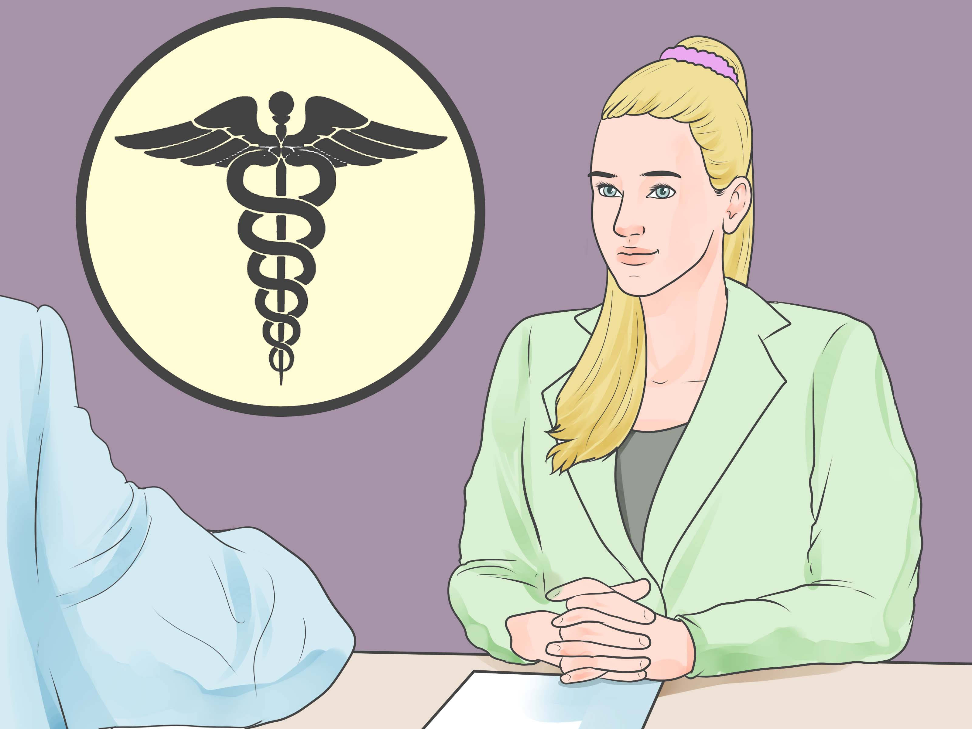 professional 桌布 壁紙 — 一位身穿綠色西裝外套的女醫生坐在辦公桌前，面對病人，身後牆上有卡杜斯標誌。