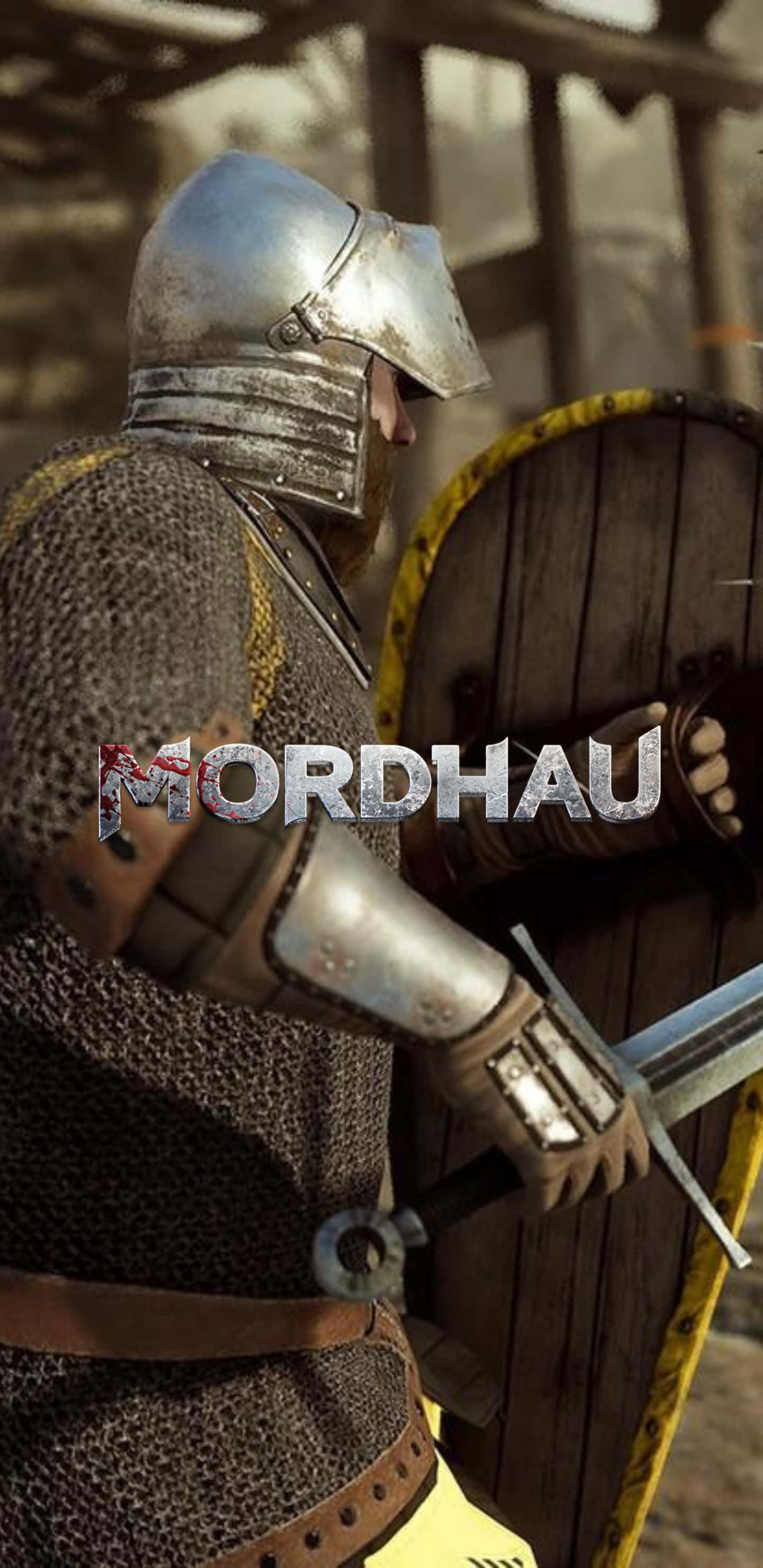 Pixel 3xl Mordhau 桌布 壁紙 — 一位身穿鎖子甲和頭盔的中世紀騎士在溫暖的陽光下手持木盾和劍。