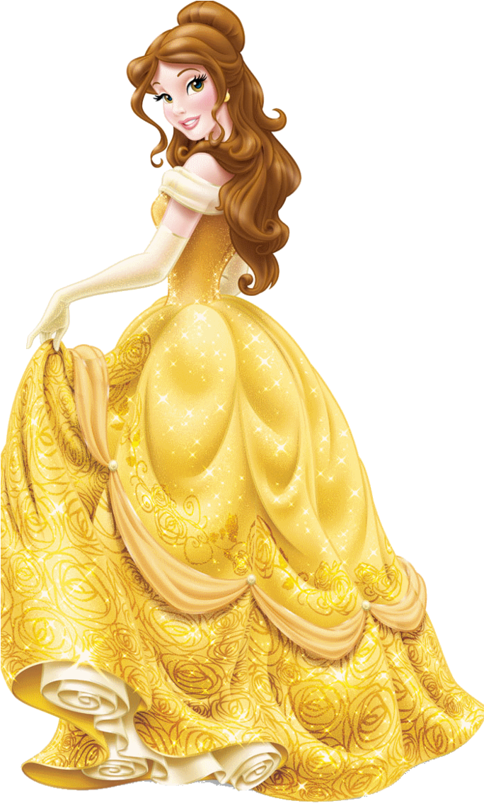 Beauty And The Beast Free 桌布 壁紙 — 一位身穿閃爍金色玫瑰圖案舞會禮服的公主，在黑色背景前優雅地旋轉。
