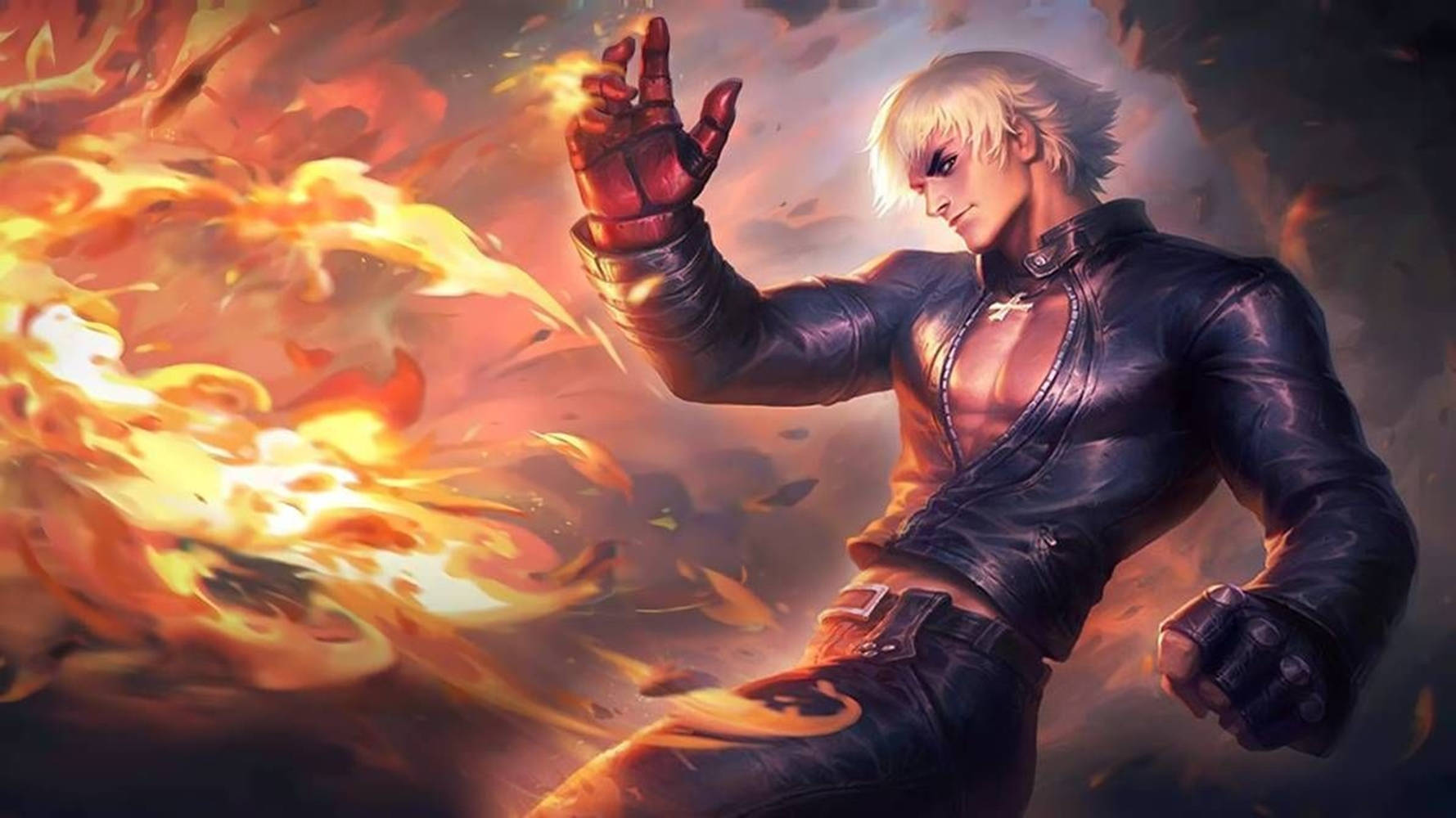 動漫戰士以戲劇性的姿勢從手中釋放火焰。 — Mobile Legends 動態圖 壁紙