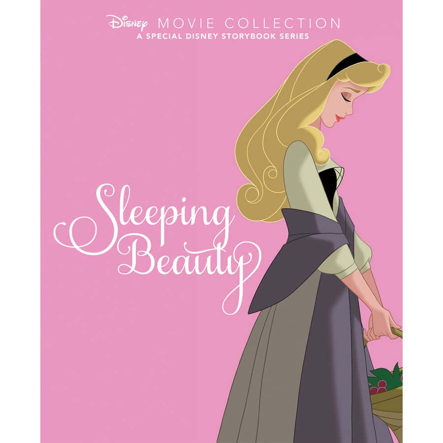 sleeping beauty 桌布 壁紙 — 一位金髮灰袍的迪士尼公主在柔和的粉紅色背景前拿著一個籃子。