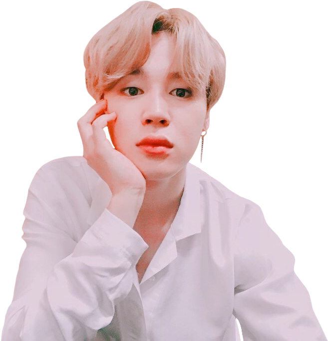BTS 桌布 壁紙 — 一位金髮白衣的年輕男子，在黑色背景前將下巴擱在手上。