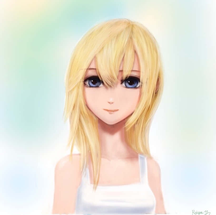 Kingdom Hearts Namine 桌布 壁紙 — 一位金髮藍眼的寧靜動漫女孩，穿著白色上衣，背景是柔和的粉彩漸變色。
