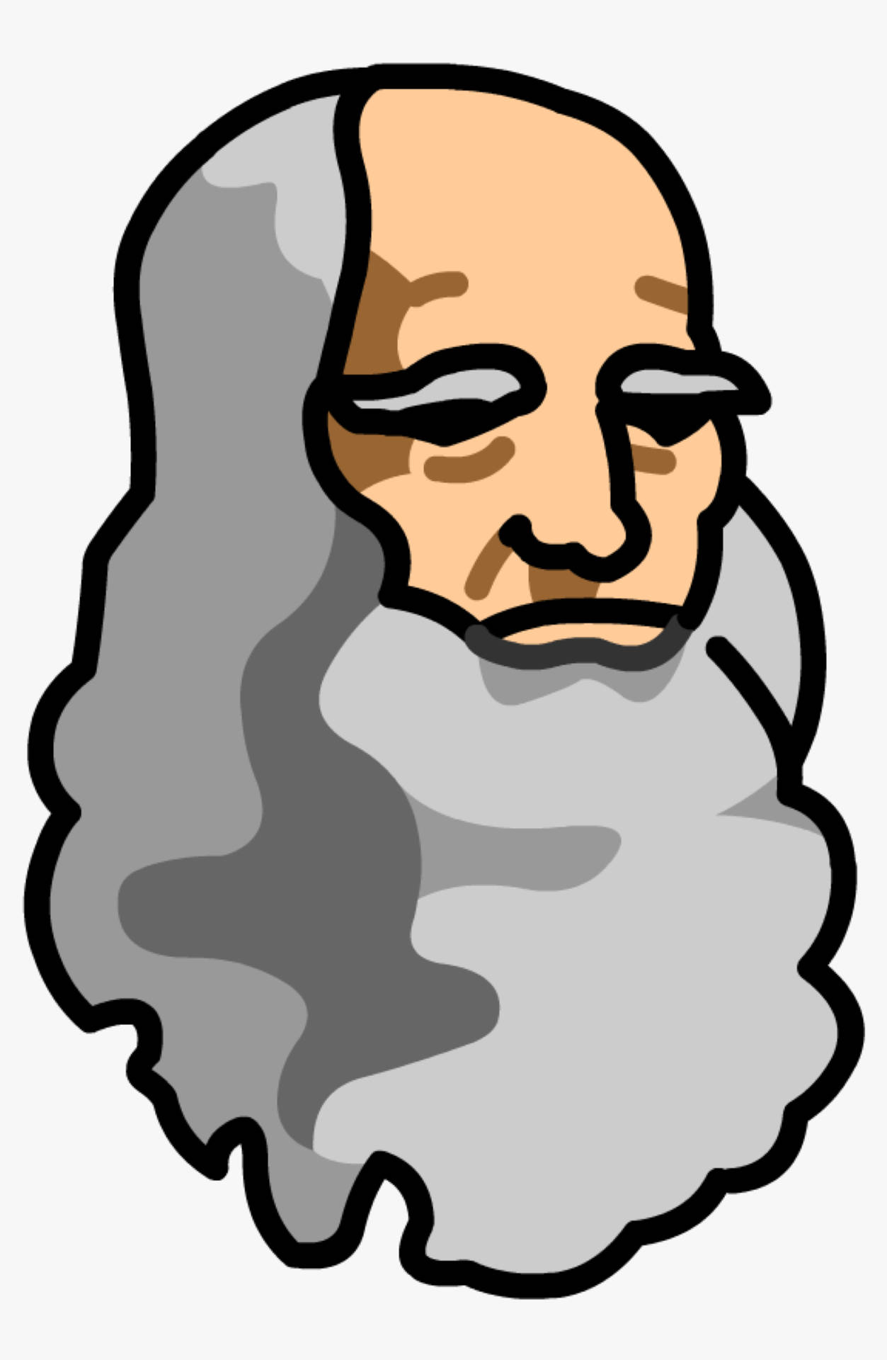 Leonardo Da Vinci 桌布 壁紙 — 一位長著灰色長髮和鬍鬚的老年男子的卡通插圖，閉著眼睛安詳地休息。