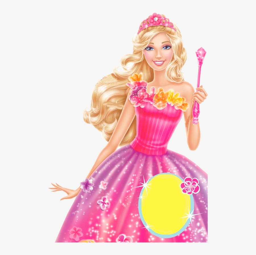 Princess 桌布 壁紙 — 一位開心的卡通公主，金髮，穿著粉紅色花卉洋裝，在純色背景前拿著閃閃發光的魔法棒。