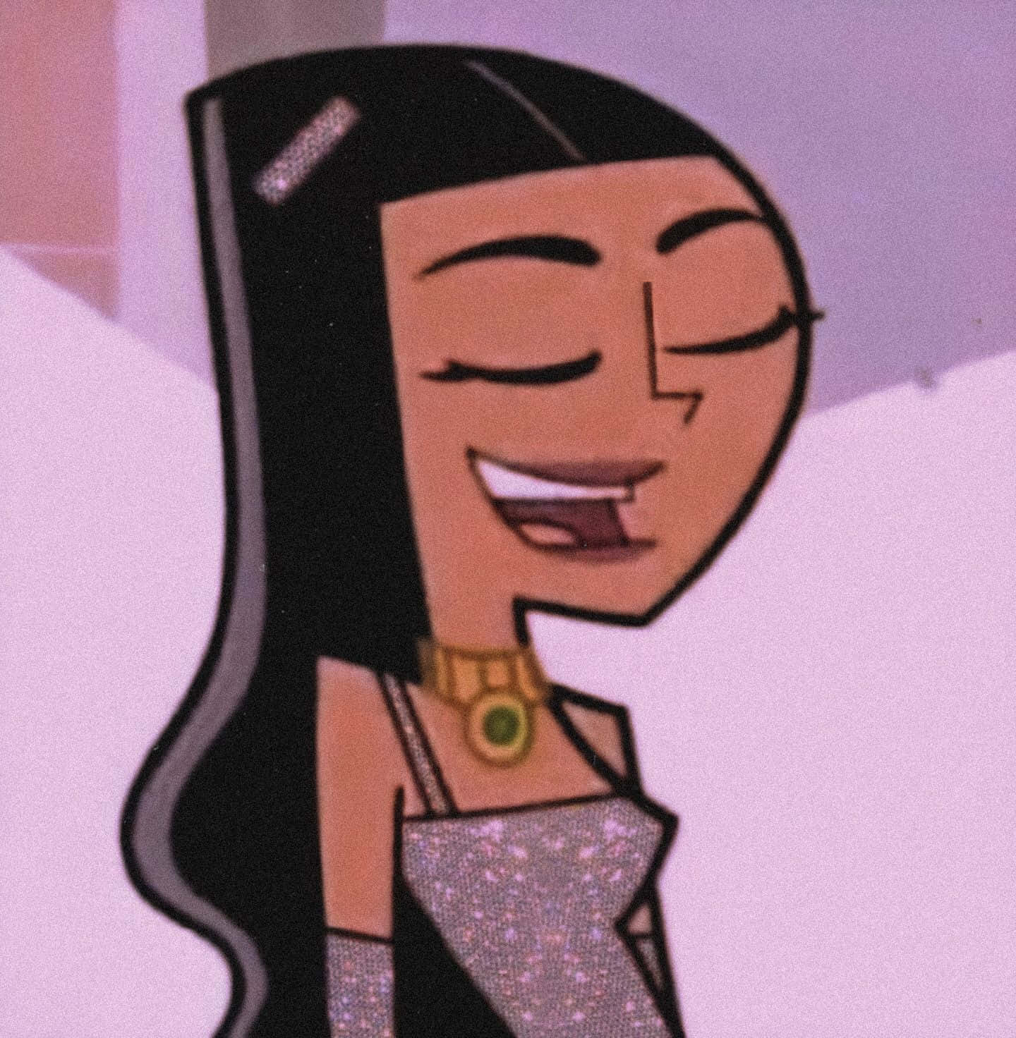 Danny Phantom 桌布 壁紙 — 一位開朗的動漫女孩，長長的黑髮和閃亮的上衣，在柔和的紫色背景前燦爛微笑。
