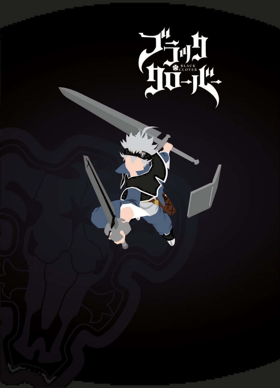 Black Clover Anime 桌布 壁紙 — 一位風格化的動漫戰士，白髮雙劍，在帶有漩渦圖案的深色背景上動態跳躍。