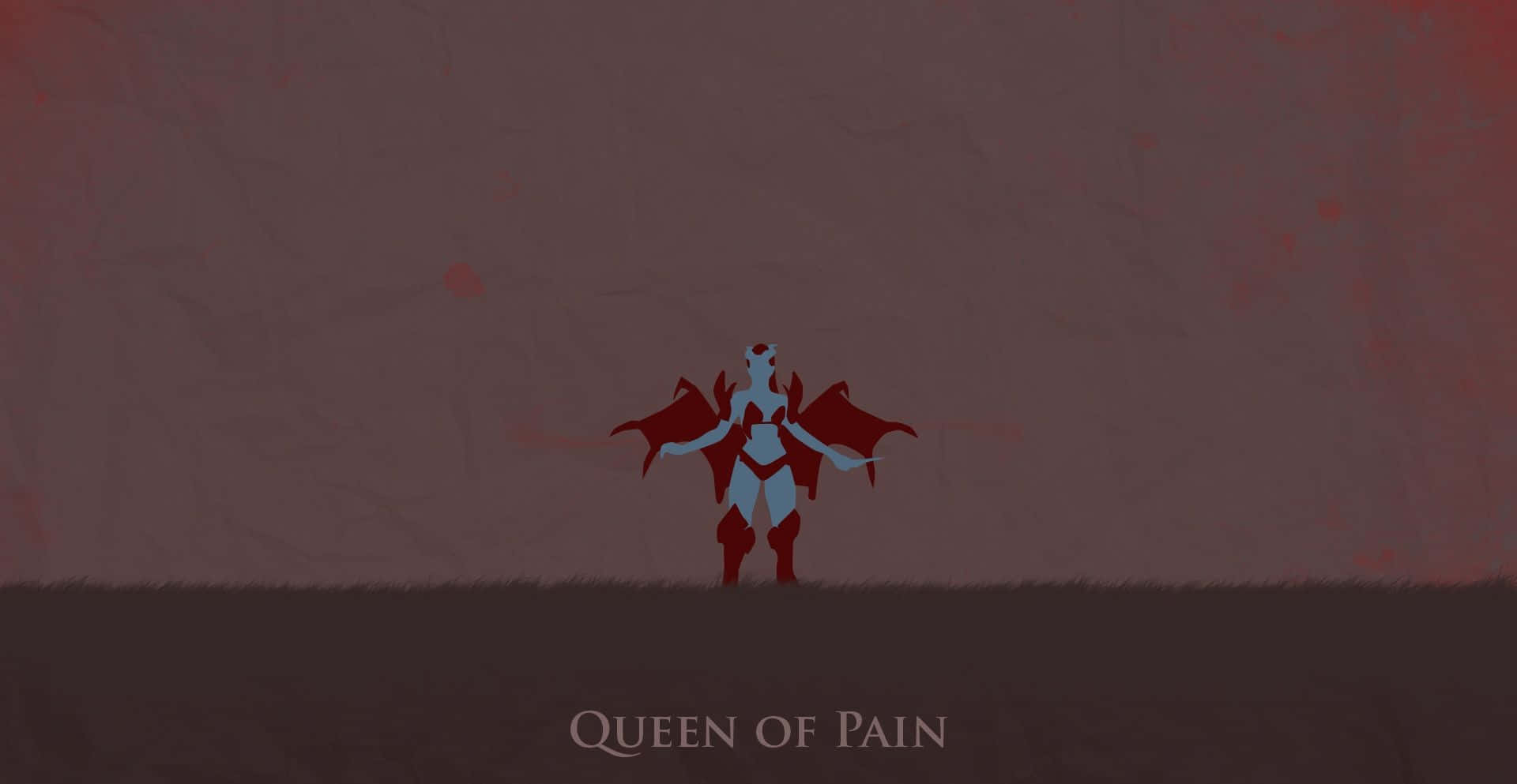 Queen Of Pain 桌布 壁紙 — 一位風格化的紅翼女王獨自站在黑暗的平原上，頭頂是紋理豐富的微紅天空。