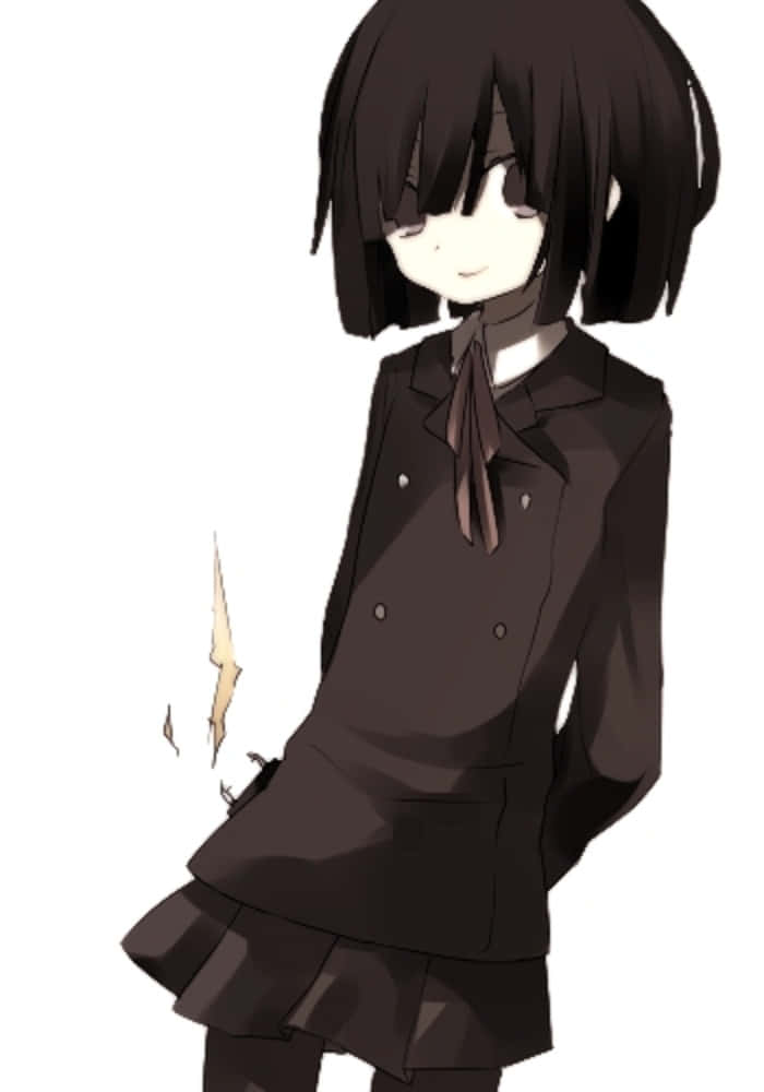 Akane Awakusu 桌布 壁紙 — 一位黑髮動漫女孩穿著棕色校服，在純白背景上溫柔微笑。