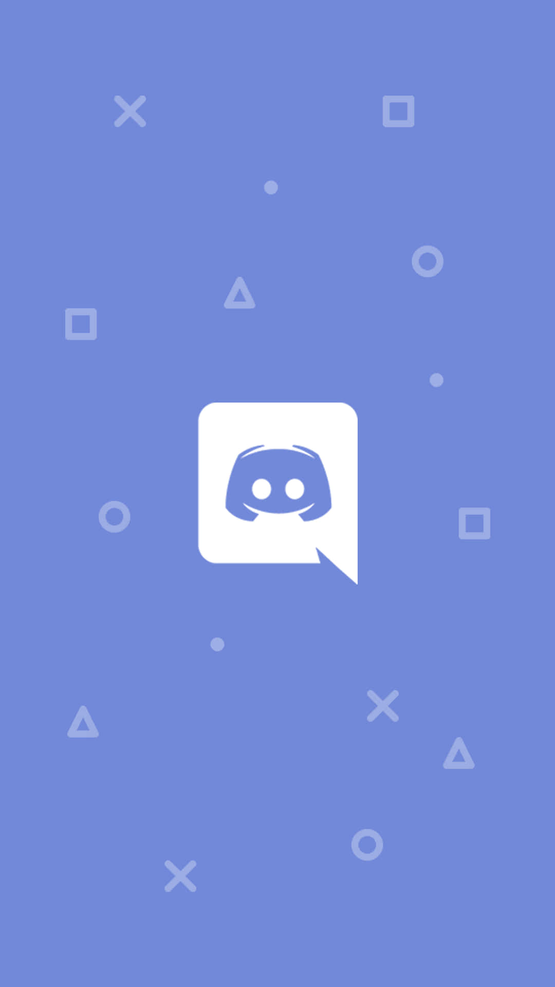 Discord 桌布 壁紙 — 一個 Discord 標誌居中於柔和的藍色背景上，帶有散落的幾何形狀。