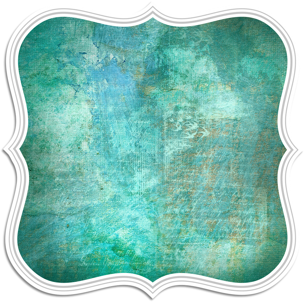 復古 桌布 壁紙 — 一個 distressed 青綠色和藍色紋理背景，由白色扇形邊框框住。