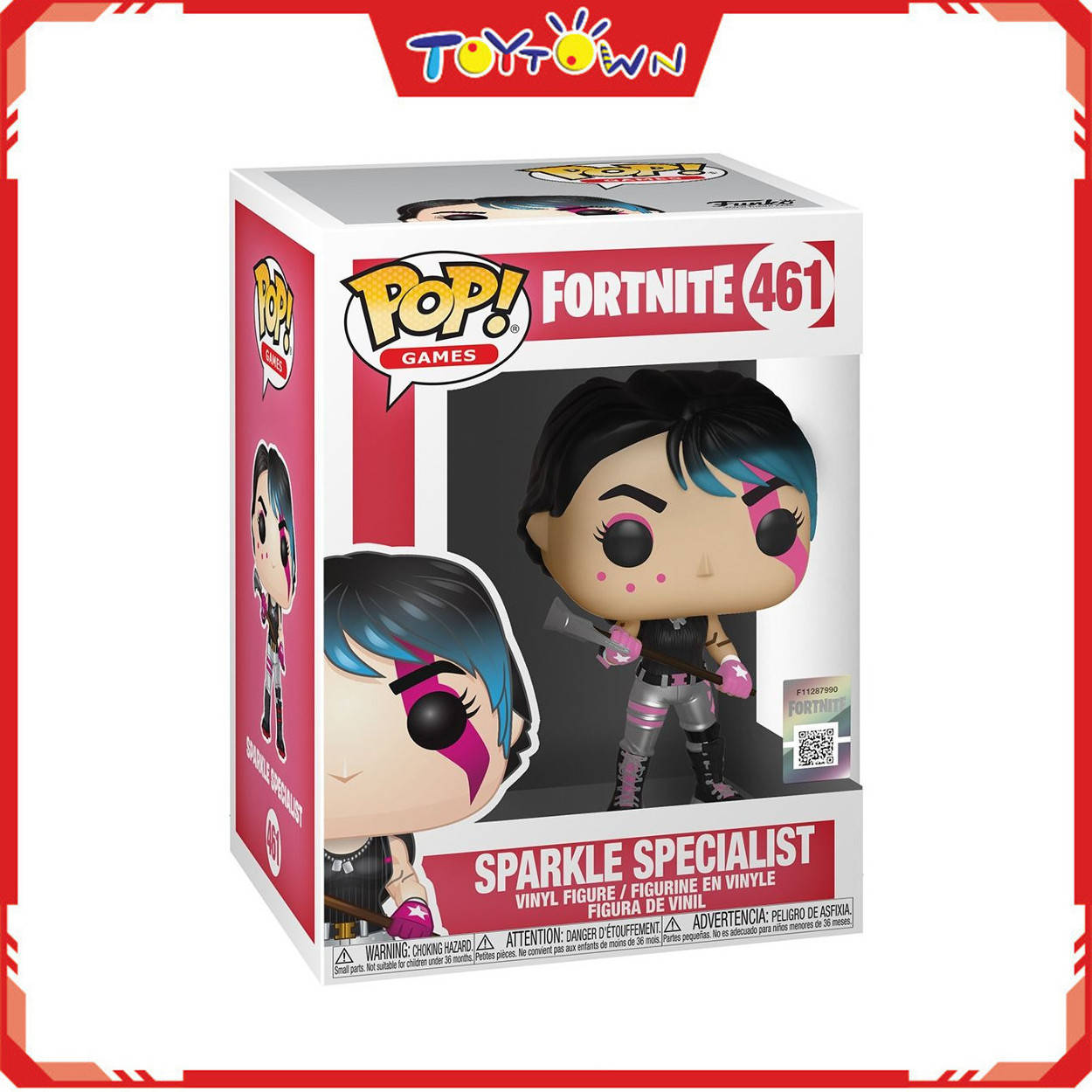 Sparkle Specialist Fortnite 桌布 壁紙 — 一個 Funko Pop! 的 Fortnite Sparkle Specialist 藍粉髮色人物，手持武器，放在品牌盒內。