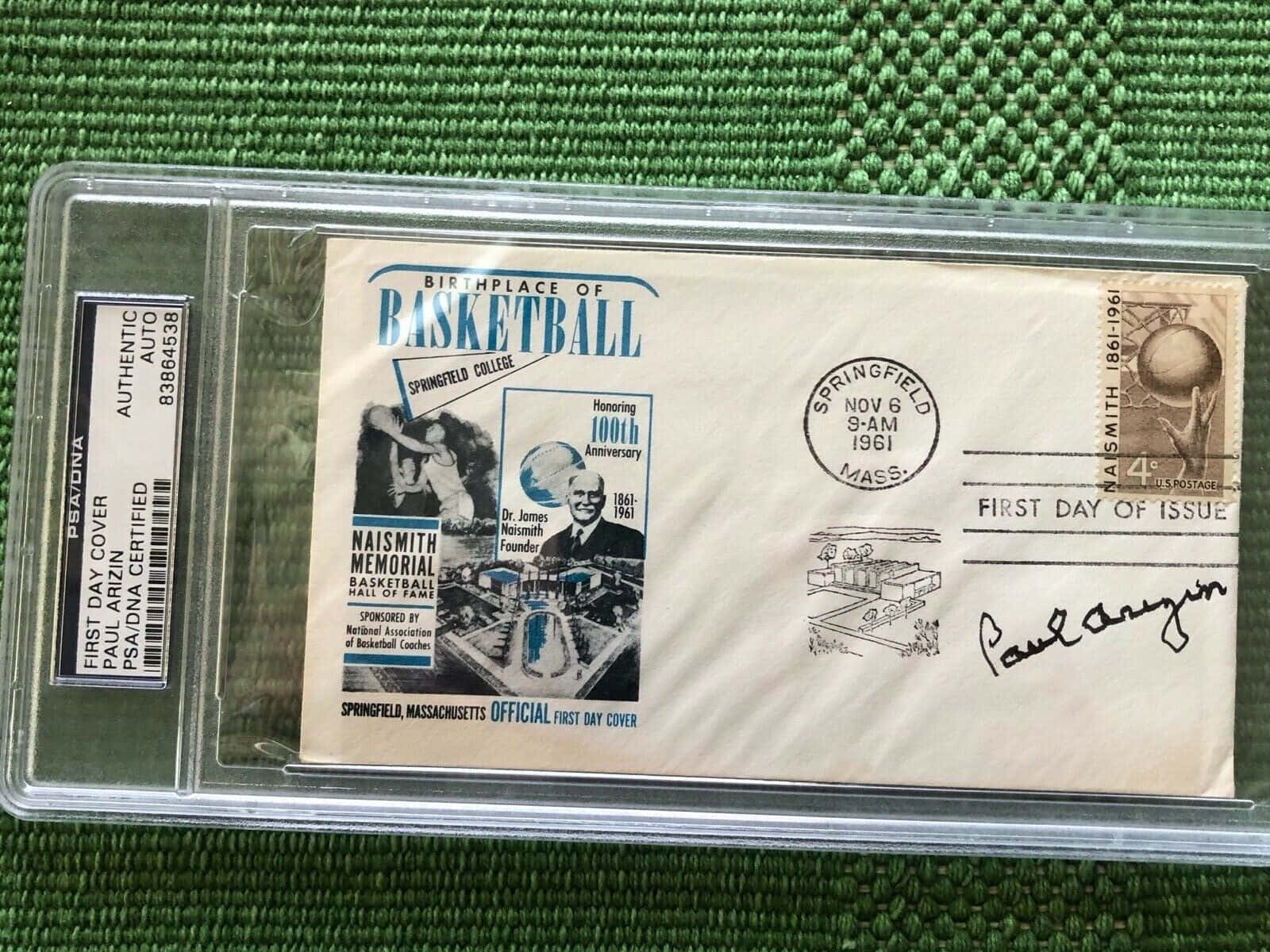 簽名1961年首日封，慶祝籃球發源地，附有Paul Arizin的親筆簽名。 — NBA 壁紙