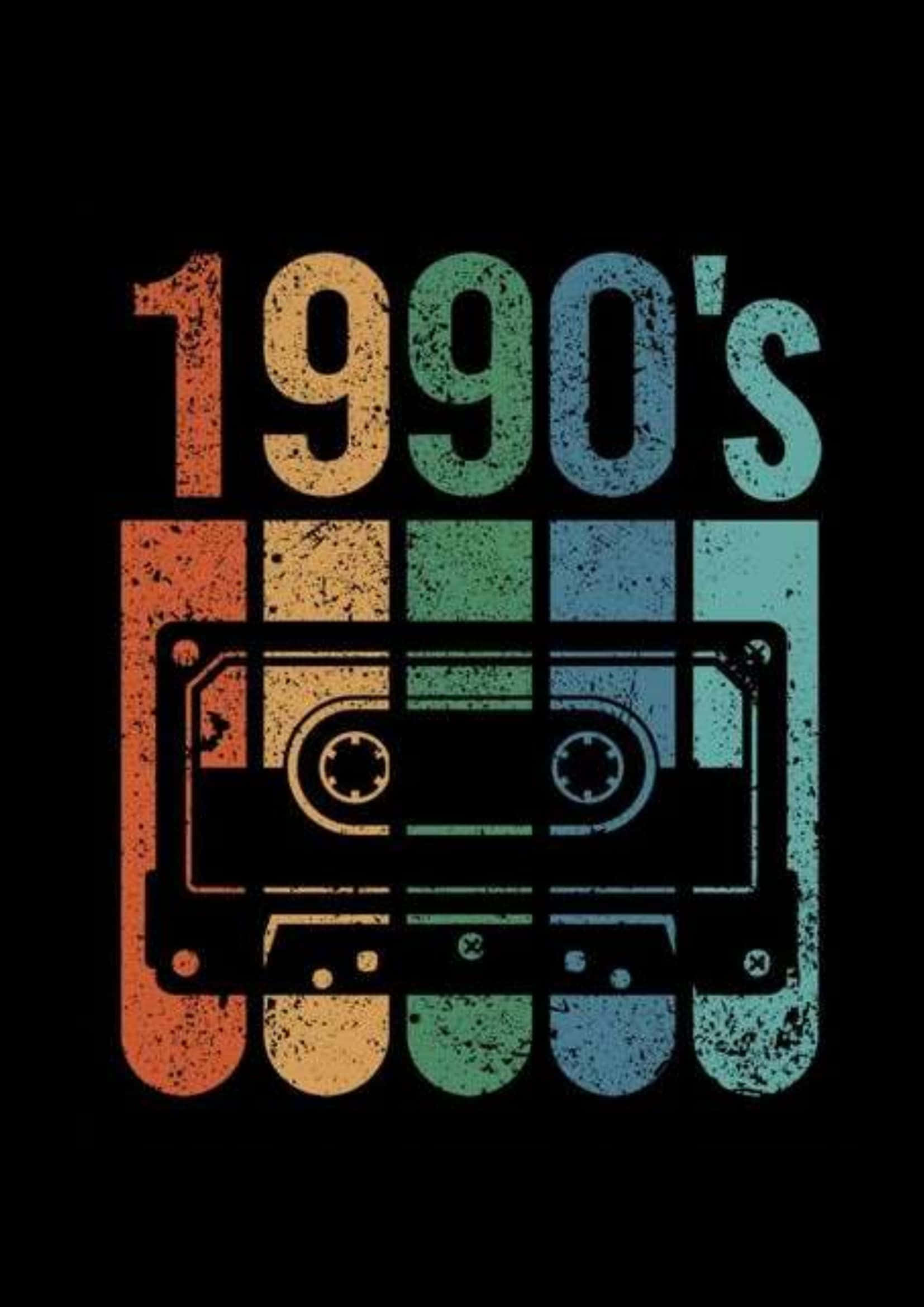 Mixtape 桌布 壁紙 — 一個1990年代復古卡式錄音帶圖案，帶有彩虹漸變和磨損質感，背景為黑色。