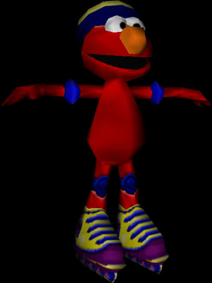 Elmo 桌布 壁紙 — 一個3D渲染的Elmo角色，穿著色彩繽紛的溜冰鞋和條紋帽子，在黑色背景下張開雙臂站立。