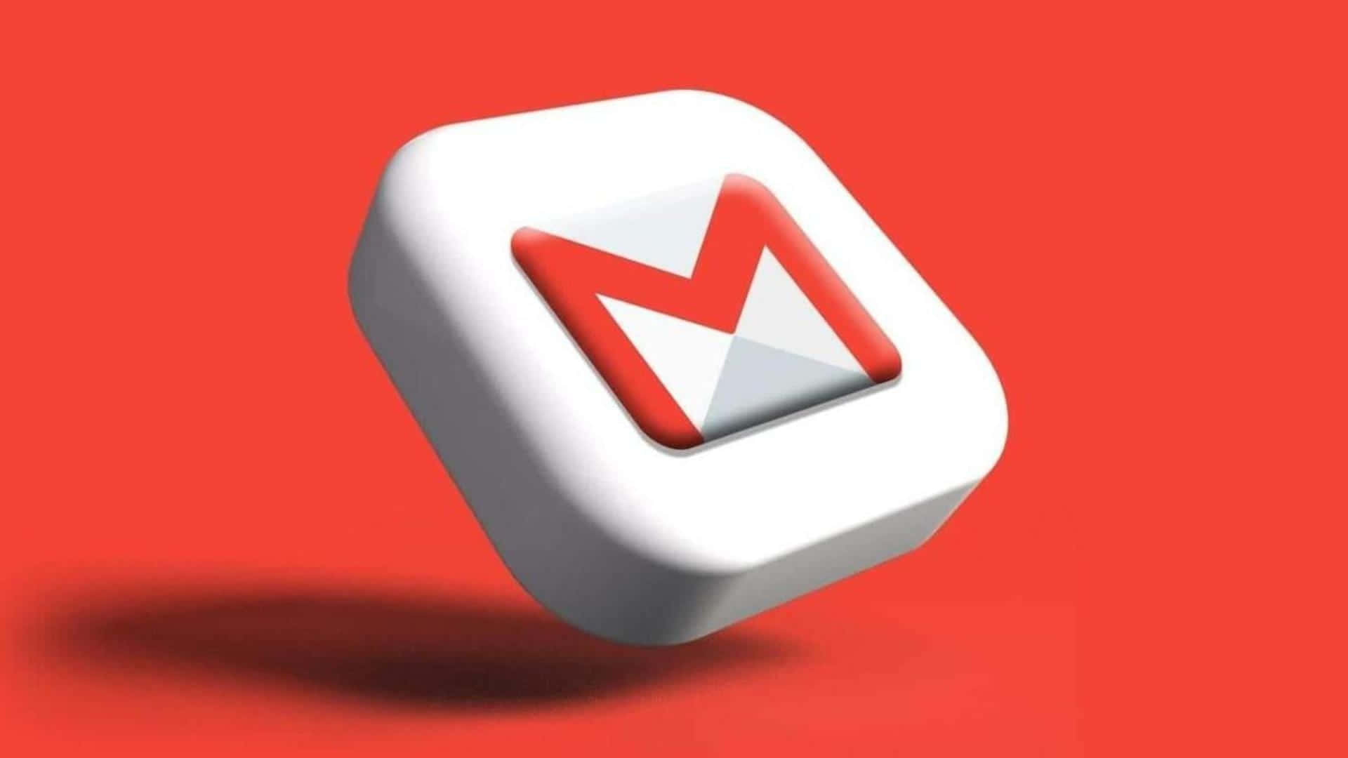 Gmail 動圖 桌布 壁紙 — 一個3D渲染的Gmail應用程式圖示漂浮在帶有柔和陰影的純紅色背景上。