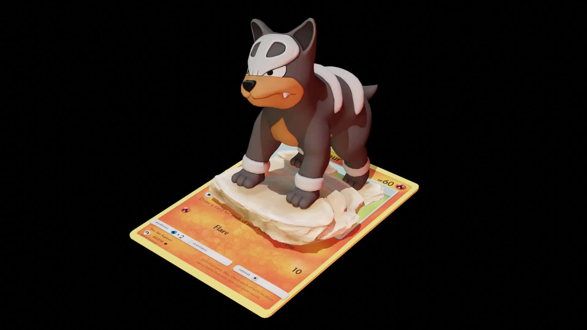寶可夢 桌布 壁紙 — 一個3D渲染的Houndour公仔站在其Pokédex卡上，背景為黑色。