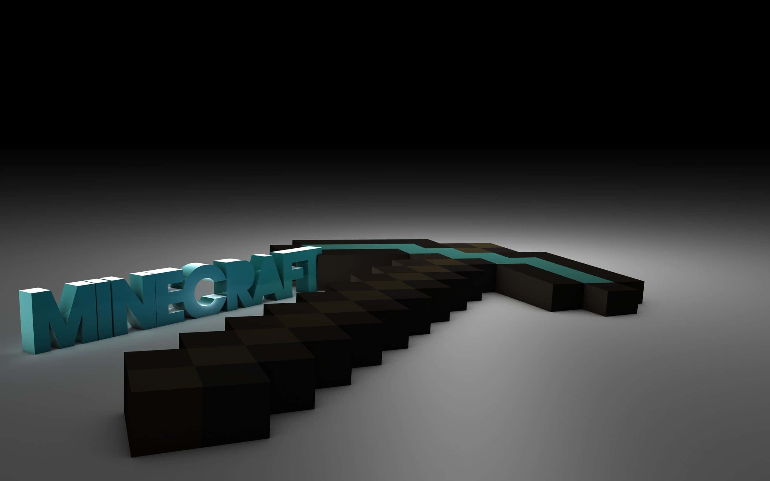 最佳我的世界 桌布 壁紙 — 一個3D渲染的Minecraft標誌，帶有發光的青綠色字母和像素化的鑽石劍，背景為漸變灰色。