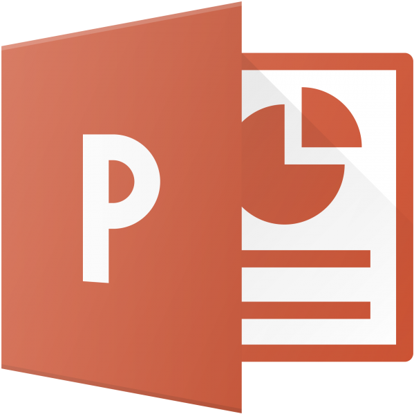 microsoft 桌布 壁紙 — 一個3D渲染的PowerPoint標誌，帶有醒目的紅橙色漸變和白色字體，背景為純白色。