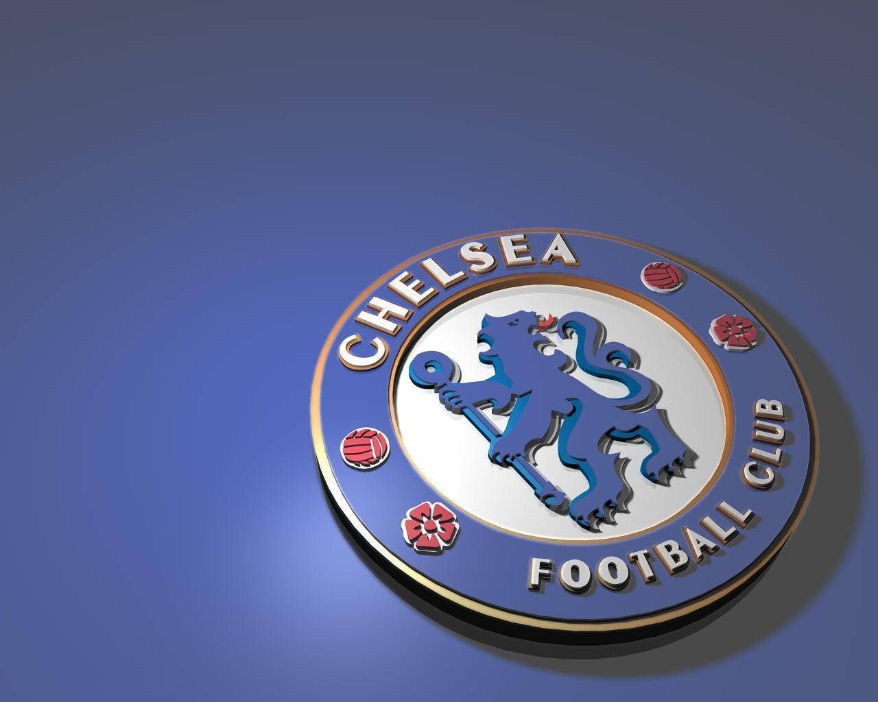 chelsea fc logo 桌布 壁紙 — 一個3D渲染的切爾西足球俱樂部徽章，藍色獅子手持權杖，背景為藍色漸變。