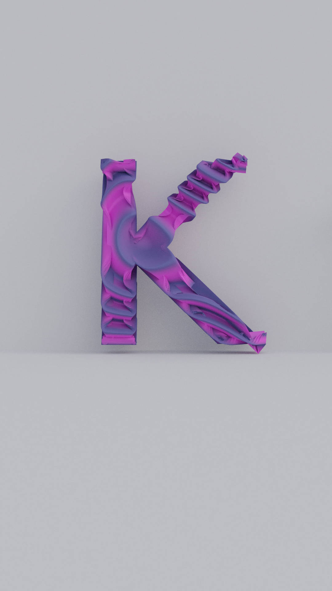一個風格化的3D字母K，帶有旋轉的紫色和粉紅色金屬圖案。 — 字母K動圖 壁紙