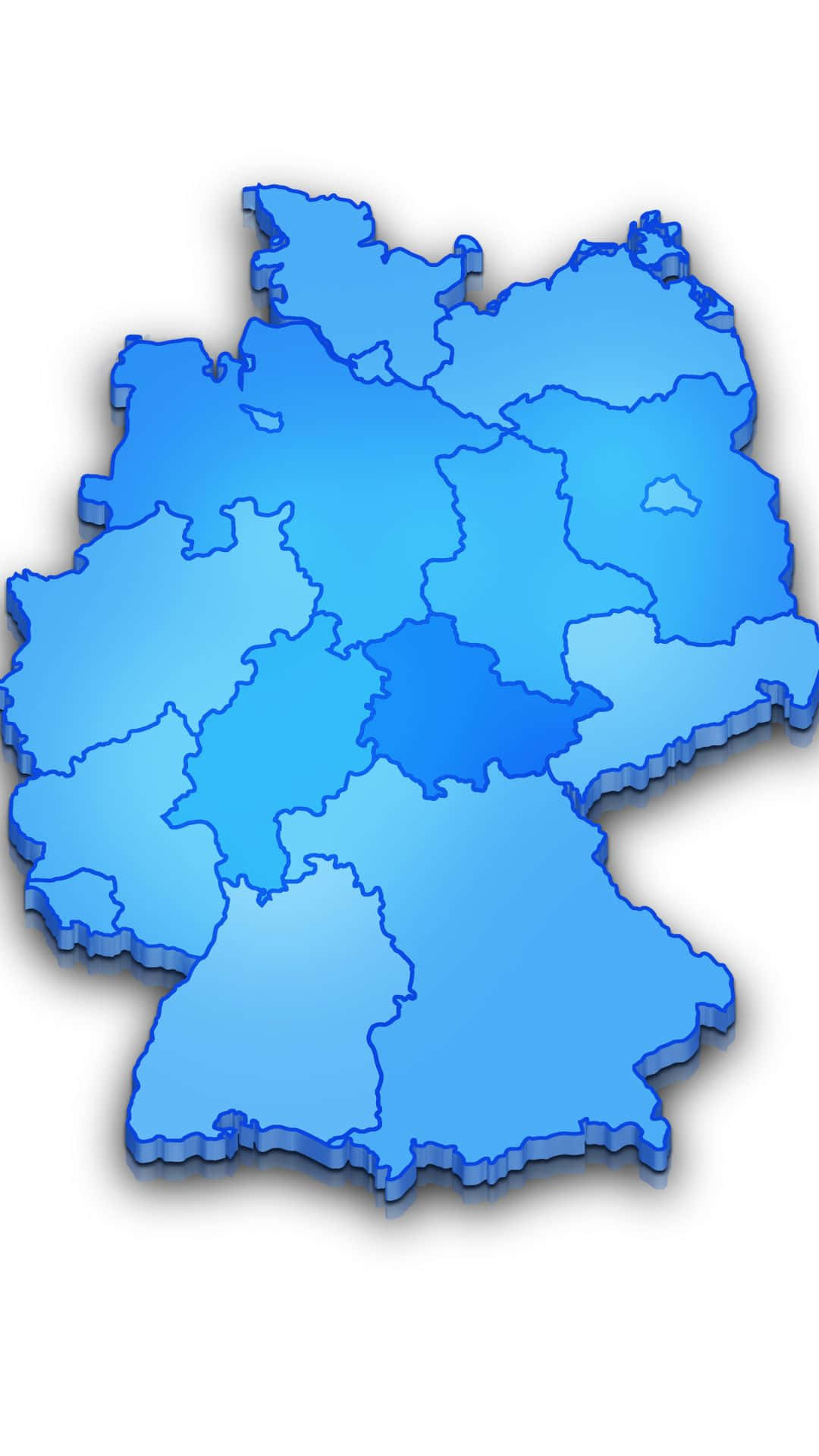 Map 桌布 壁紙 — 一個3D渲染的德國藍色地圖，帶有漸變陰影和微妙陰影，背景為白色。