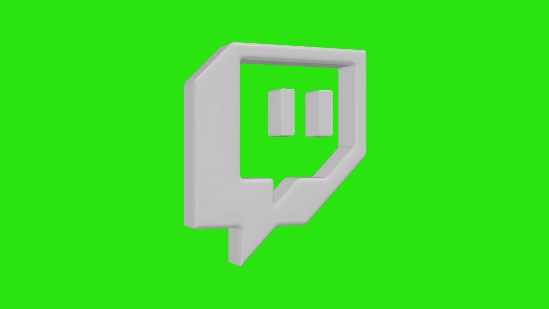 Twitch 桌布 壁紙 — 一個3D渲染的白色Twitch標誌圖示在純綠色螢幕背景上突出顯示。