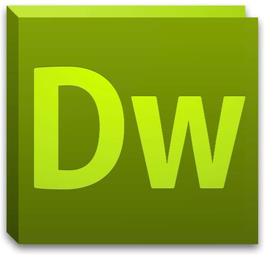 Dreamweaver 桌布 壁紙 — 一個3D渲染的綠色方形圖示，帶有粗體萊姆色字母DW，投射柔和陰影。