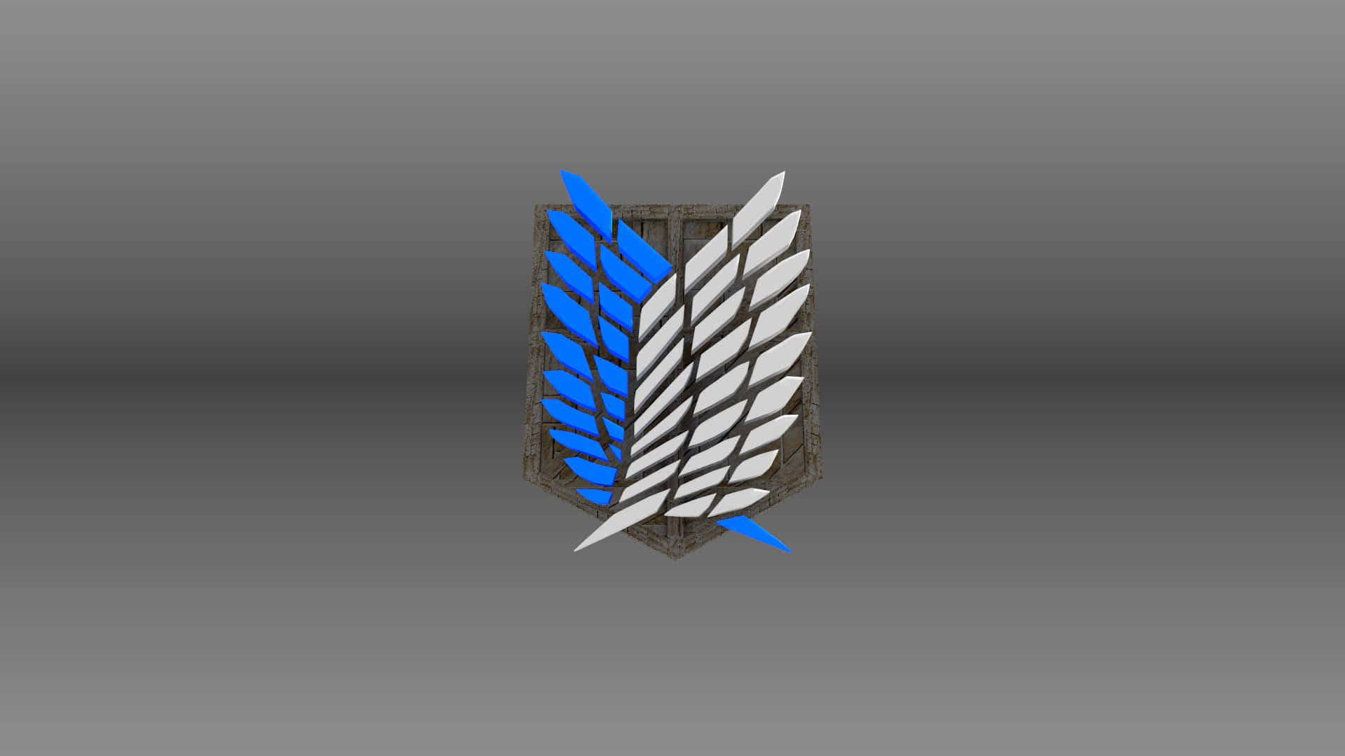 Aot Wings Of Freedom 桌布 壁紙 — 一個3D渲染的藍白翼盾徽章，背景為漸變灰色。