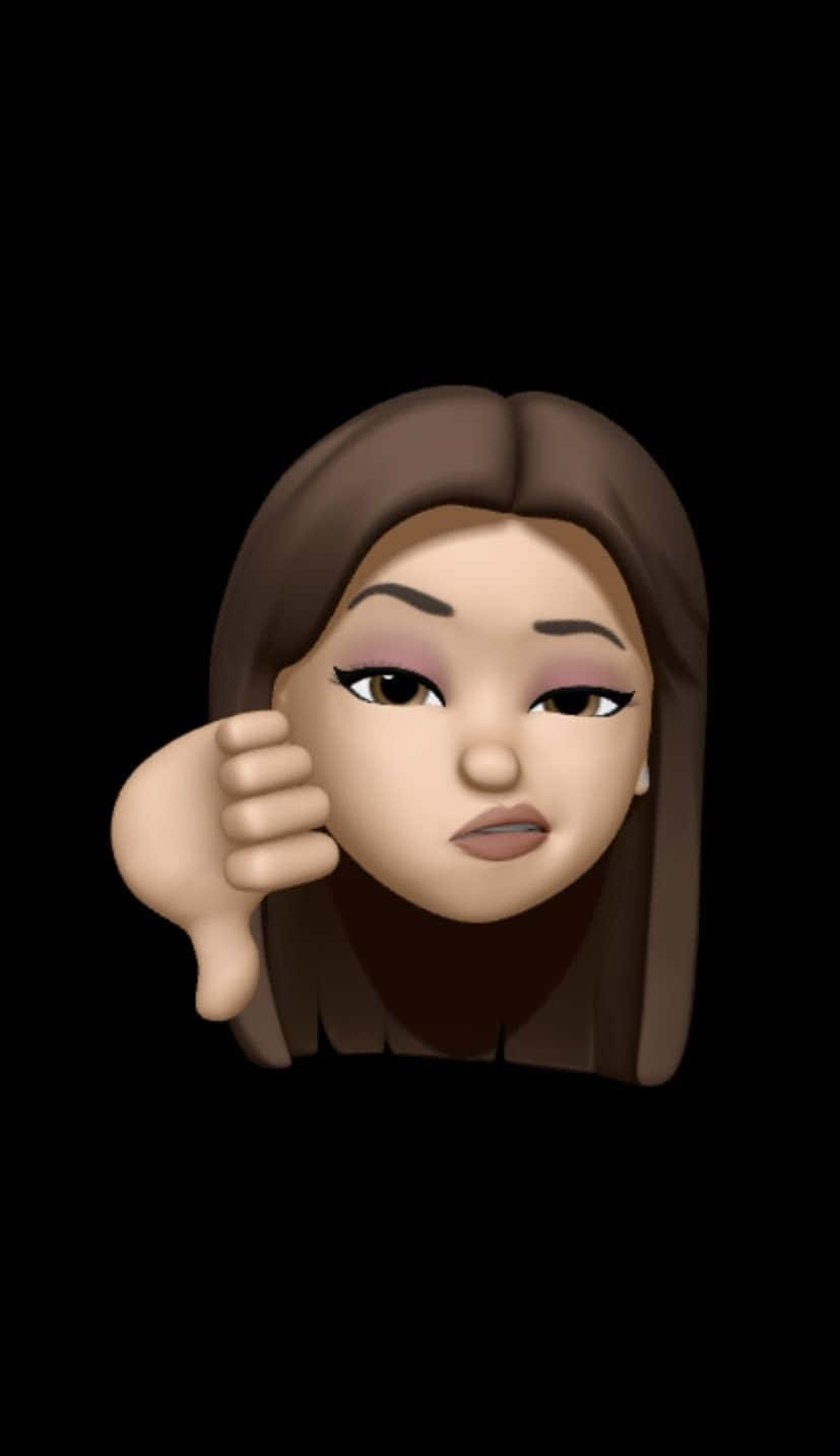 Animojis 桌布 壁紙 — 一個3D渲染的表情符號，是一個棕色頭髮的女人在黑色背景上做出拇指向下的手勢。