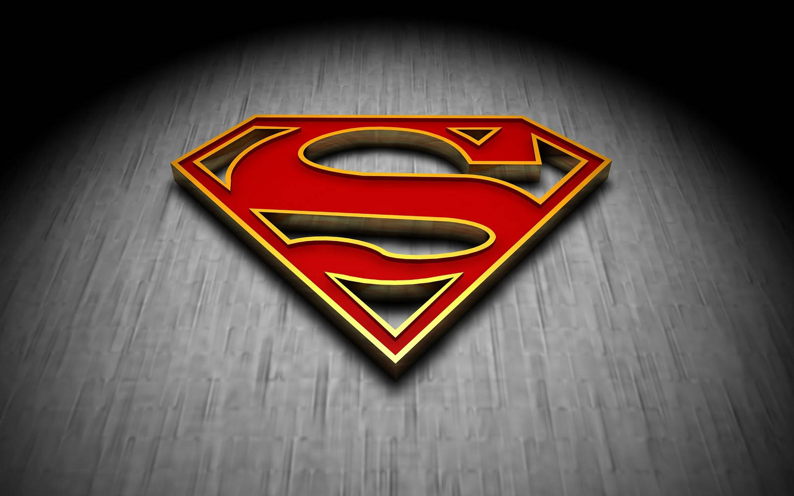 superman symbol iPhone 桌布 壁紙 — 一個3D渲染的超人標誌在聚光燈下在紋理灰色表面上發光。